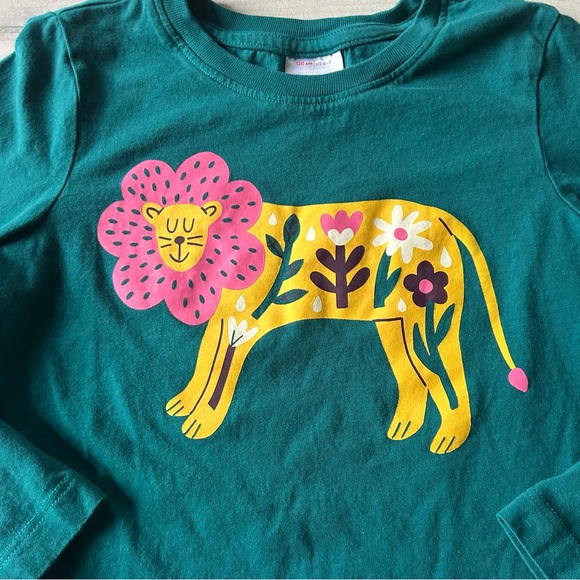 Hanna Andersson Green Lion Graphic Top with Ribbed Pull On Mustard Leggings - Picture 3 of 4